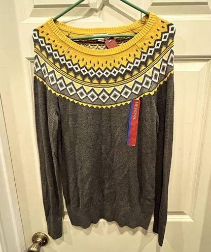 Merona  Yellow and Gray Fair Isle Yoke Sweater women’s size Large NWT