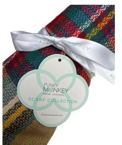 infinity Funky Monkey Women’s Plaid Fall Winter Blanket  Scarf‎ Wrap Tan Red New​