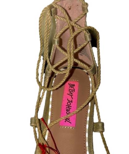 Betsey Johnson  𝅺Abree Gold Lace-up Pom-Pom Sandals