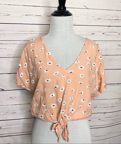 Sim & Sam  Peach Floral Daisy Print Tie Front Crop Top Size Small