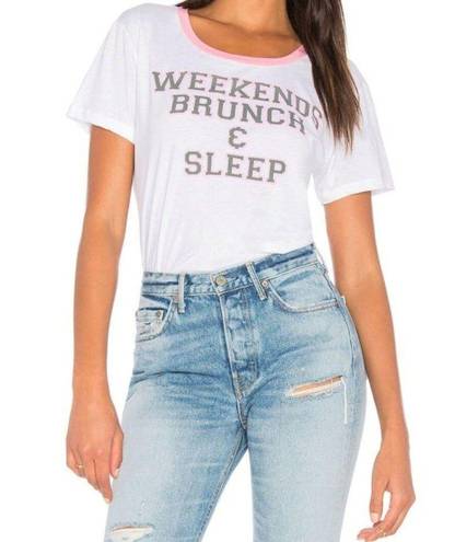 Chaser Weekend Brunch Tee White Princess Pink Sleep Raglan Scoop Neck T-Shirt S