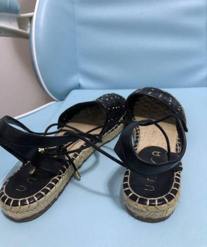 Unisa Strappy Black Leather Espadrilles