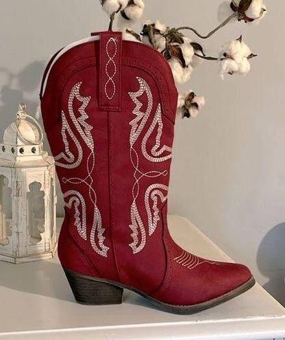 True Craft Red Cowgirl Boots Mid Calf Embroidered Western Cowboy Womens 6.5 New in Box