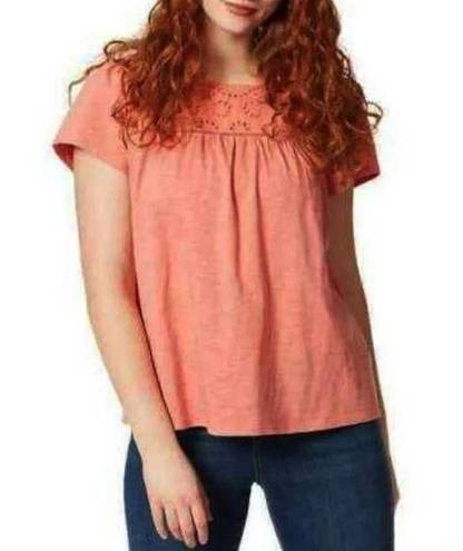 Ella Moss  Embroidered Yoke Short Sleeve Tee Orange/Coral Size XXL