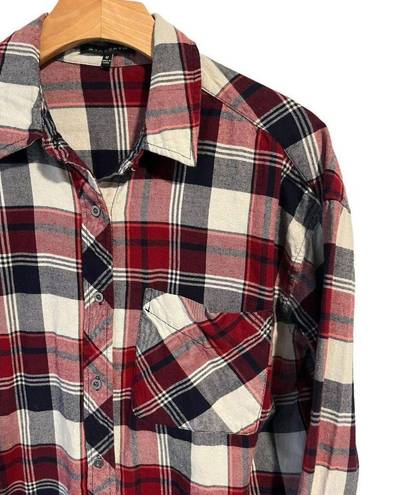 Staccato  Shirt Flannel Womens Medium Red Blue Button Up Plaid Pocketed Winter