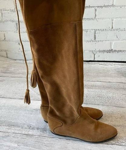 Joie  Tall Leather Flat Boots Camel Color Size 5 Knee High Brown Boho Festival