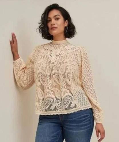 Torrid Mixed Lace High Neck Romantic Top Beige Size 1X