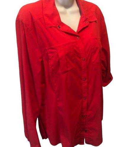 Rei Co-op REI Hiking Top Blouse Sz. XL Red Full Snap Chest Pockets Roll Tab Sleeve Stretch