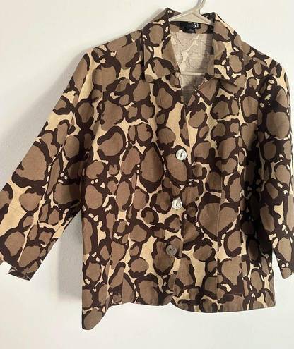 East 5th  Womens Plus 1X Linen Blend Animal Print Button Up Shirt 3/4 Sleeve