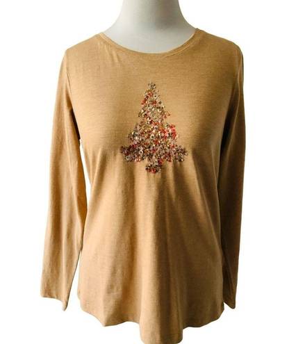 Coldwater Creek  LADIES LS TAN SEQUINED TOP TUNIC TEE TSHIRT EUC XS 4