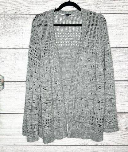 Torrid  Gray Long Sleeve Pointelle Open Knit Cardigan Sweater Size 3X 22-24