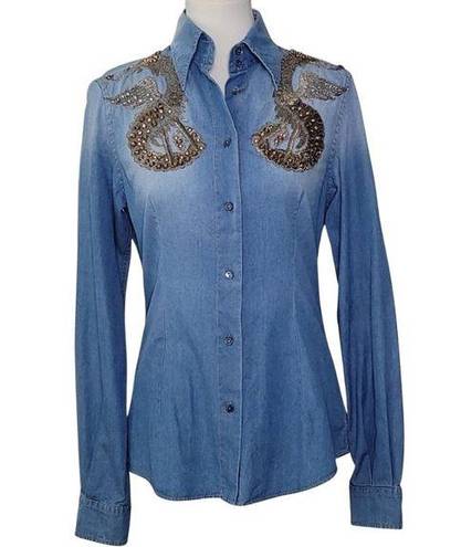 Dolce & Gabbana  size 38 dragon embellished denim button down shirt