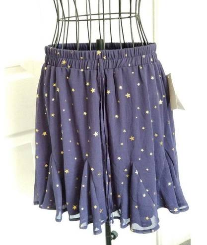 The Row  A Women Navy Blue Mini Skater Skirt w/ Gold Stars Size M