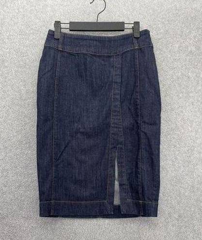 White House | Black Market WHBM Women's Blue Denim Skirt Midi Pencil Dark Wash Size 4 Petite