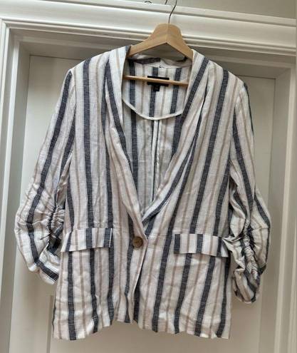 Laundry by Shelli Segal Stripe Scrunched Sleeve Linen Blend Blazer - Size M - 