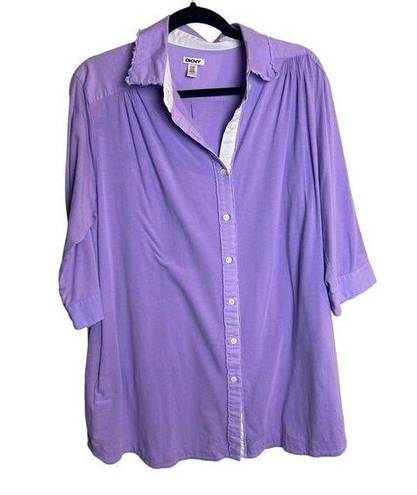 DKNY  Purple Pastel Lavender button down collar Womens Size Medium