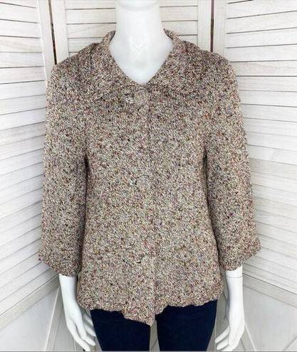 Coldwater Creek  Rainbow Confetti Cardigan Sweater Small Beige 3/4 Bell Sleeve