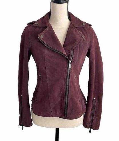 BCBGeneration  Burgundy 100% Suede Fitted Steampunk Biker Moto Jacket size XS