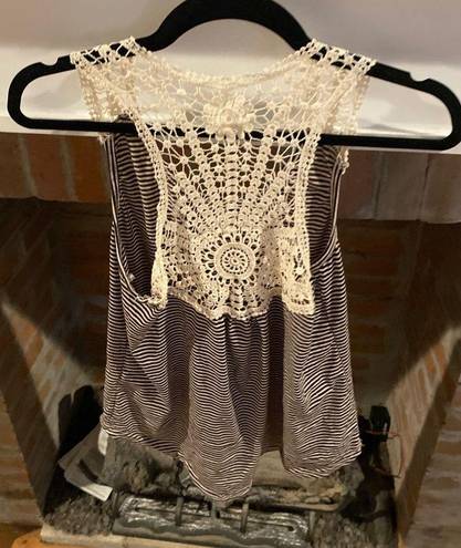 Bohemian Crocheted Lace Tank Stripes Black and White size Medium