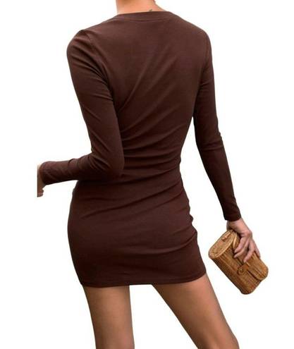 RUNAWAY THE LABEL  Gio Long Sleeve Tie Waist Stretch Mini Dress Brown Size XL NWT