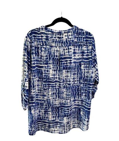 Cathy Daniels  Sheer Striped Blue/White Blouse/Swim Coverup Women's Size XXL Pool