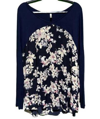 Acting Pro ‎ Women's Long Sleeve Floral Top Size 3XL Navy Blue