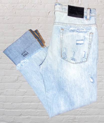 One Teaspoon One x  27 Awesome Baggies Destroyed Cuffed Hem Jeans Blue Heart