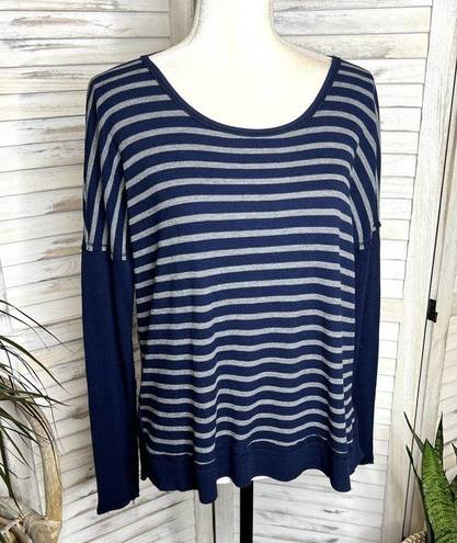 Michael Stars  Women's Striped Thermal Long Sleeve Top Navy Blue Gray One Size