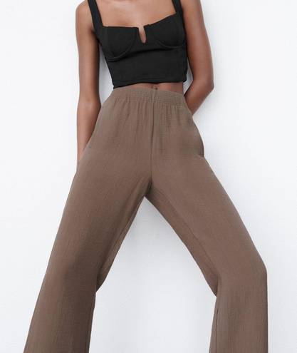 ZARA TEXTURED STRAIGHT LEG PANTS