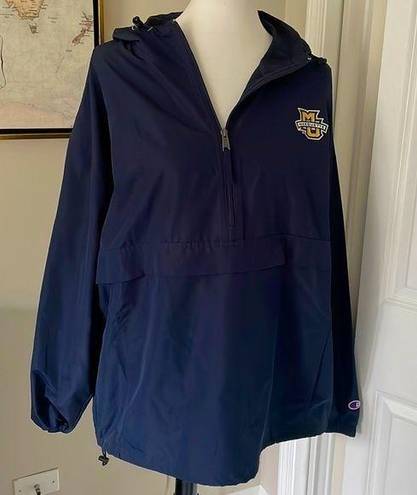 Champion Cutest Navy Blue Oversized Marquette University Half Zip Windbreaker Jacket