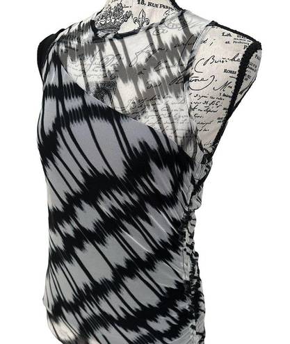 DKNY  Black White Sleeveless Mesh Overlay Top Women's XS