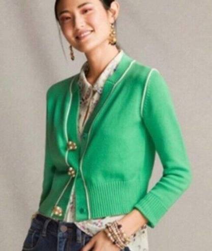 CAbi  Wallis Retro Cropped Burst of MintJulep Green Cardigan Embellished Buttons