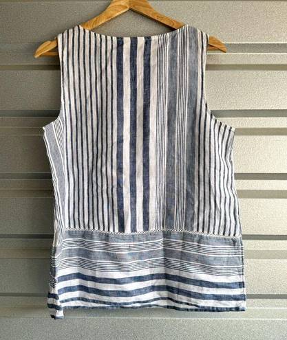 J.Jill  Tank Womens Size Small Linen Striped Blue Boxy Lagenlook Boho Minimalist