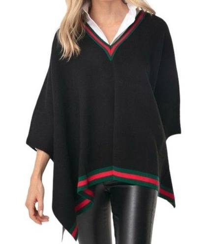 Tuckernuck  One Size Black Red Green Stripe Camden V Neck Sweater Knit Poncho