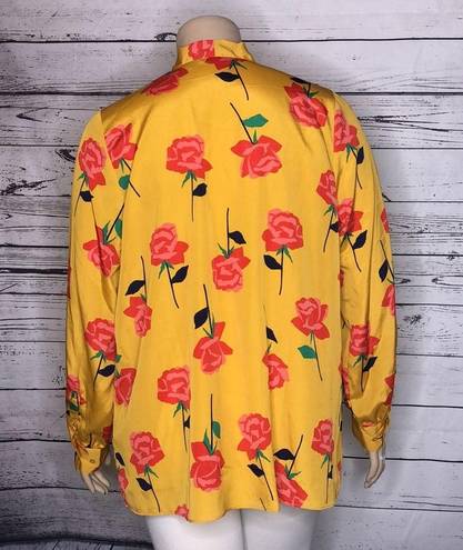 Isaac Mizrahi  Live! Size XL Floral Print Tie at Neckline Long Sleeve Blouse Top