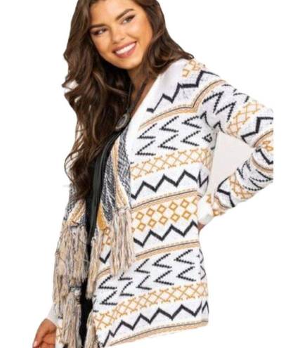 Shyanne  Country Open Front Cardigan Sweater Western Boho Womens M Chevron