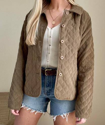 Vintage Faux Suede Quilted Collared Chore Jacket in Camel Tan