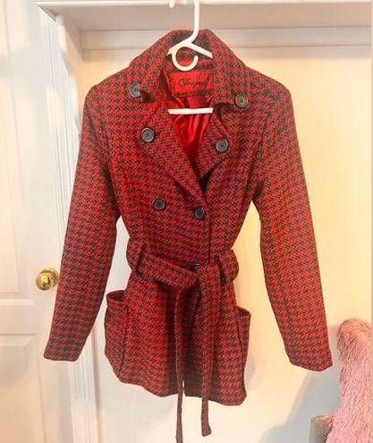 Houndstooth Joujou Red and green  Medium Trench Style Coat