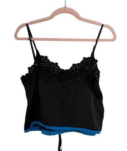 Honey Punch  Black Satin Drawstring Crop Top