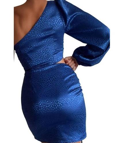 RUNAWAY THE LABEL Runaway Monrow Cutout One Sleeve Mini Dress Royal Blue Size XL NWT