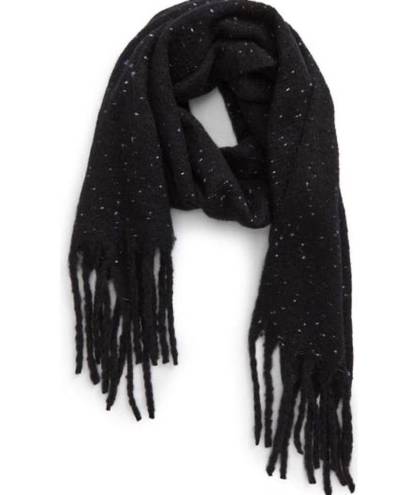 BP  Nordstrom Speckled Fringe Trim Muffler Black Chunky Oversized Winter Scarf