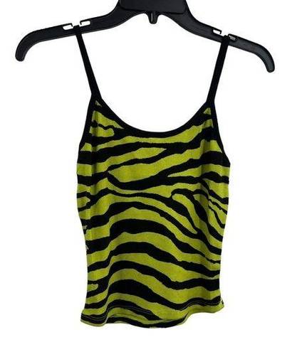 Daydreamer  Zebra Shrunken Green Ribbed Spaghetti Crop Tank XL New