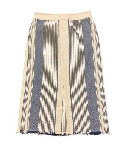 Lafayette 148  Adelina Striped Pencil Skirt Fringe Hem Midi Cotton Blend Size 4