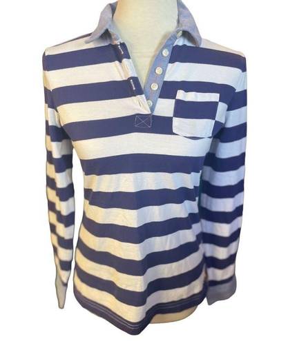 Tommy Hilfiger  Vintage Women's Long Sleeve Blue Stripe Half Buttoned Shirt Size