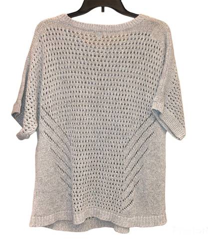 J.Jill  Pure Jill open Knit Crochet Short Sleeve Sweater Blue Grey Medium