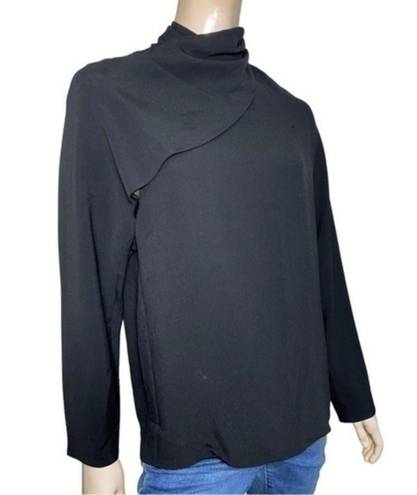 The Row  Women’s Size 10 Black Yoko Cowl Neck Draped Front Long Sleeve Top