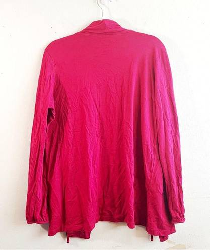 L.L.Bean  Cardigan Pink Pleated Pin Tuck Tie Front Open Long Sleeves Sz L EUC