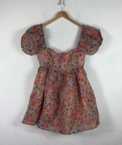 Dolls Kill NWT Sugar Thrillz My Winding Wheel Floral Organza Puff Sleeve Babydoll Dress XL