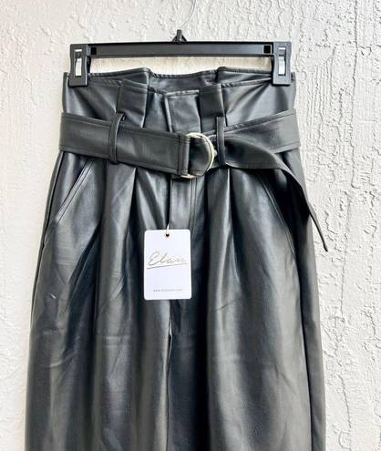 Elan  High Waisted Faux Leather Tapered Leg Paperbag Pants Black Women's Size XS