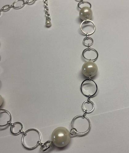 Talbots Signed  Faux Pearl Silver Tone Bead Statement Costume Necklace